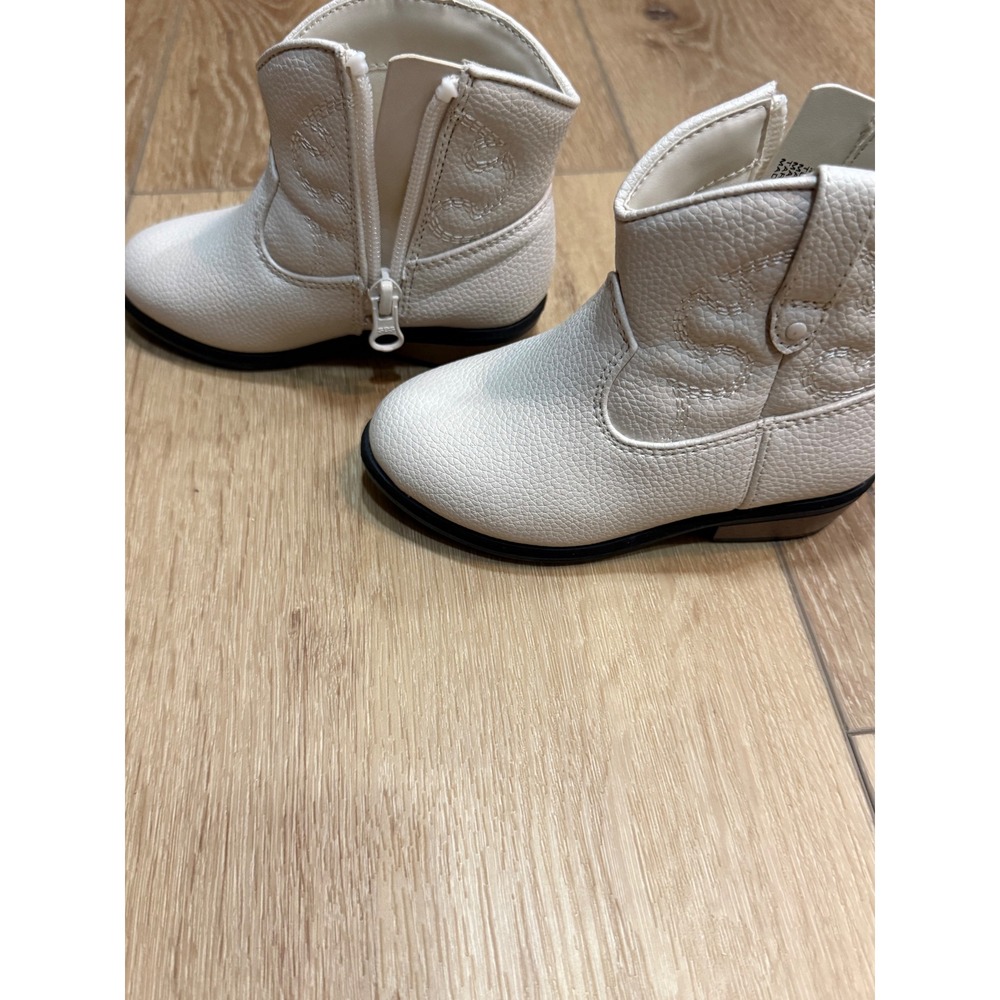 Cat & Jack Toddler Girls White Western Cowboy Boots Side Zip Size 7 - Picture 4 of 6
